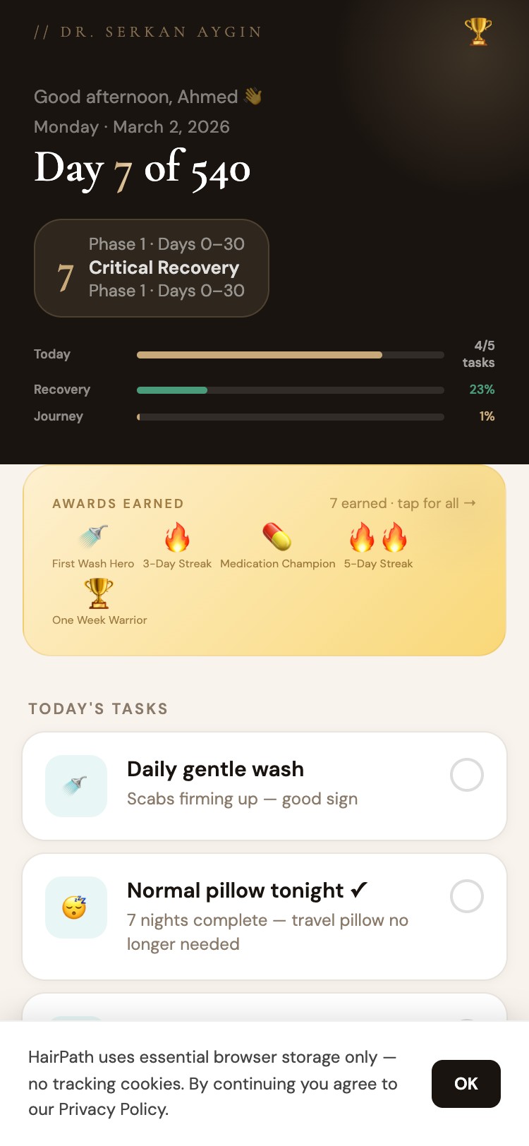 HairPath — patient recovery dashboard