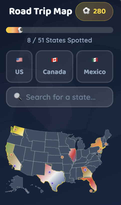 Plate Spotter — road trip map with spotted states