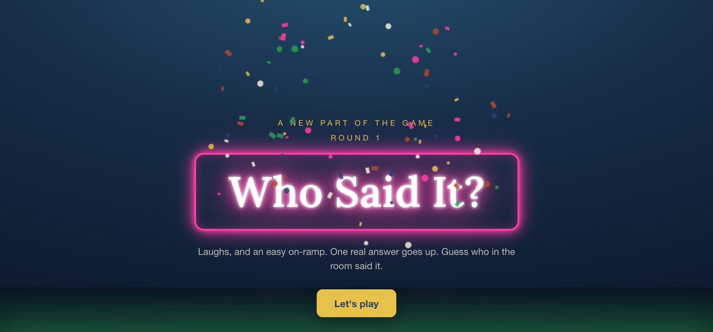 A round intro screen with a game-show feel